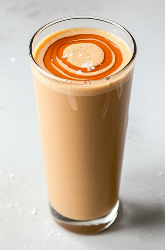 Salted Caramel Protein Coffee in a glass with caramel drizzle
