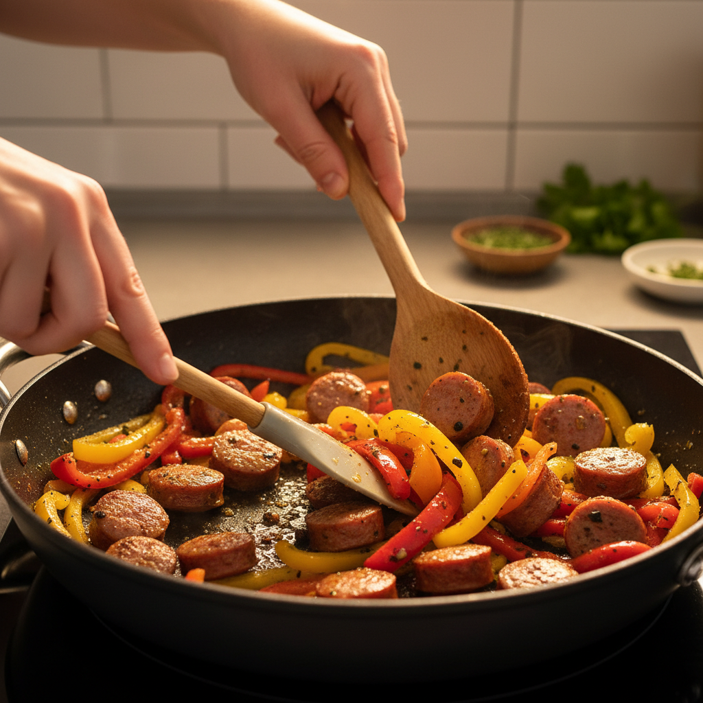Sautéing vegetables in the skillet