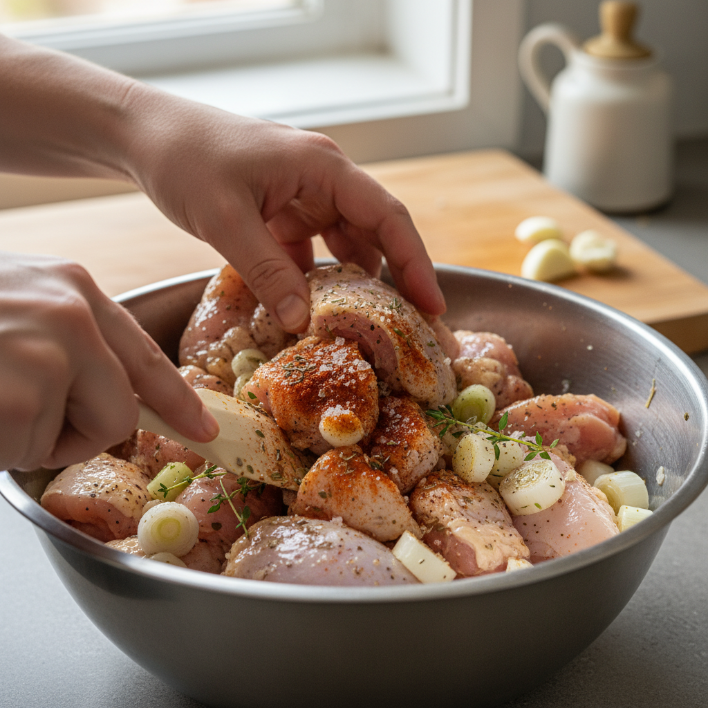 Pan frying scallion chicken