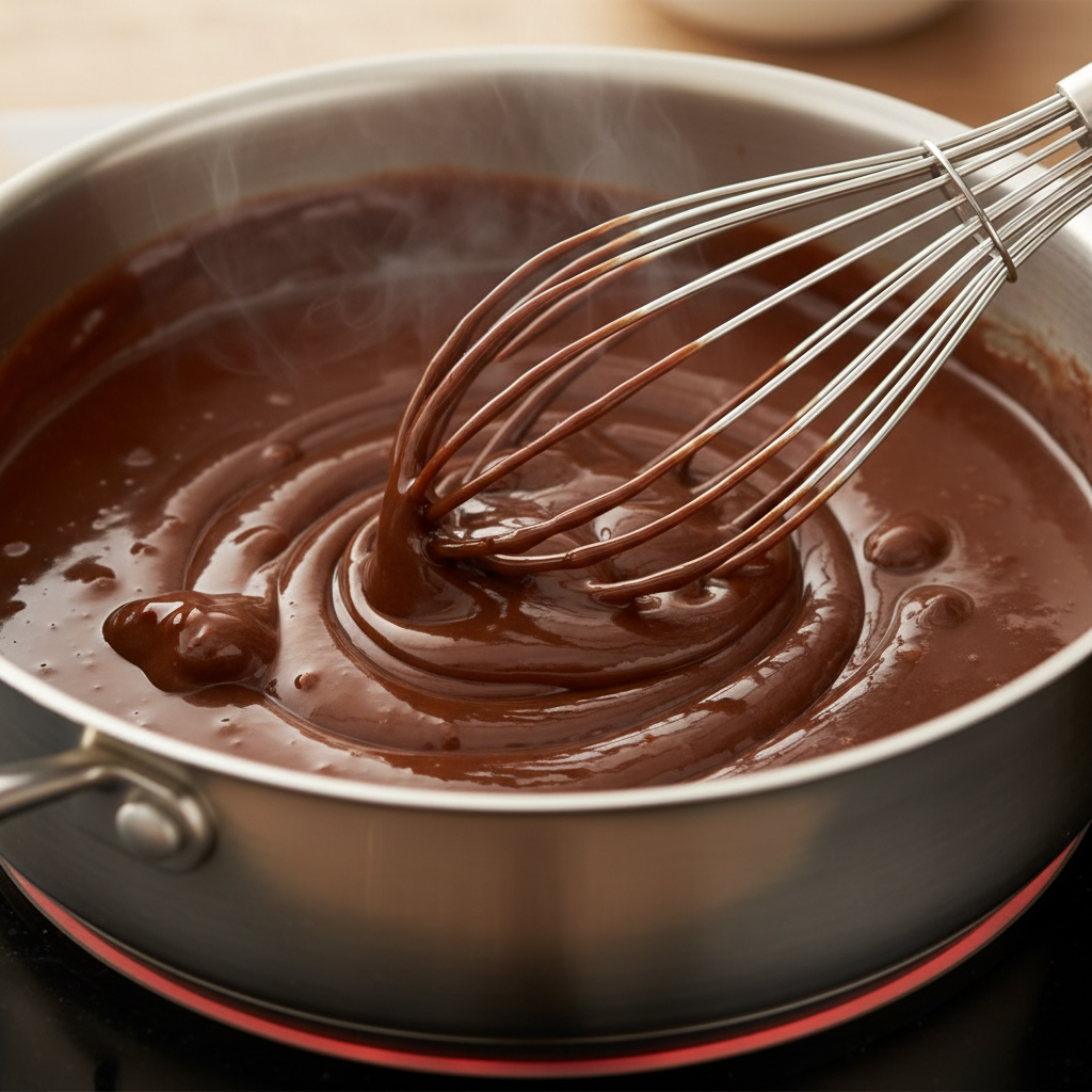 Melting and mixing ingredients for fudge