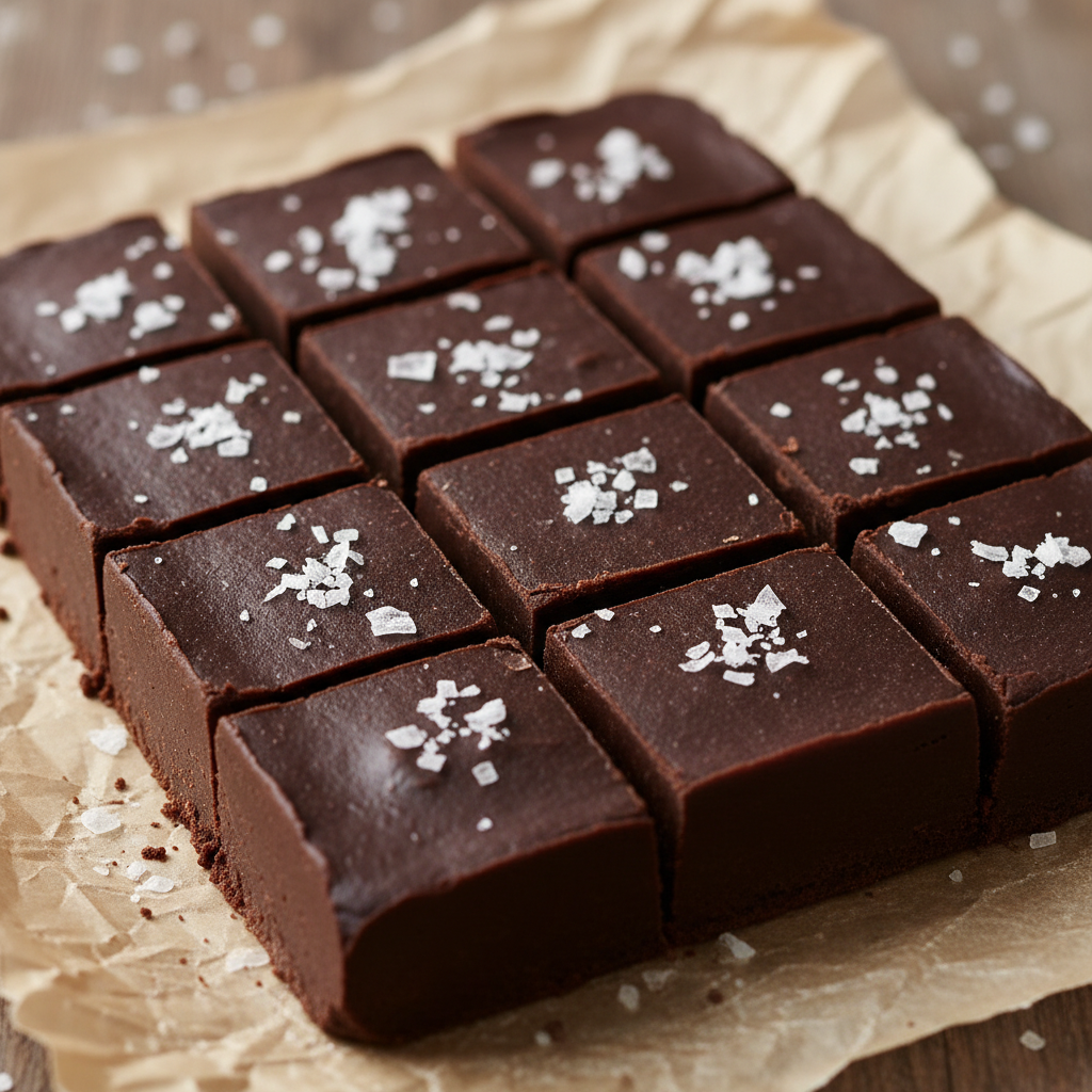 Sea Salt Dark Chocolate Fudge ready to enjoy