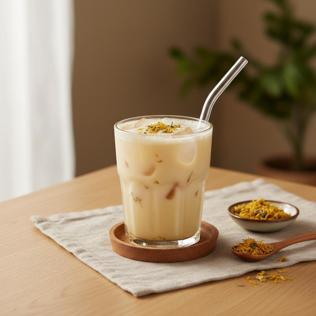 A peaceful cup of chrysanthemum soy milk tea