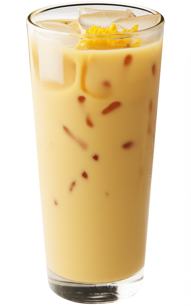 Chrysanthemum Soy Milk Tea in glass with flowers