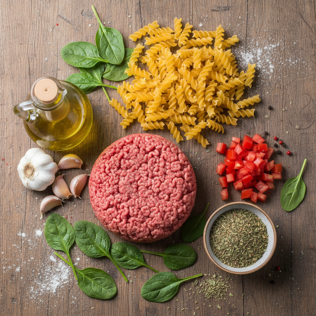 Ingredients for Ground Beef Shells Skillet