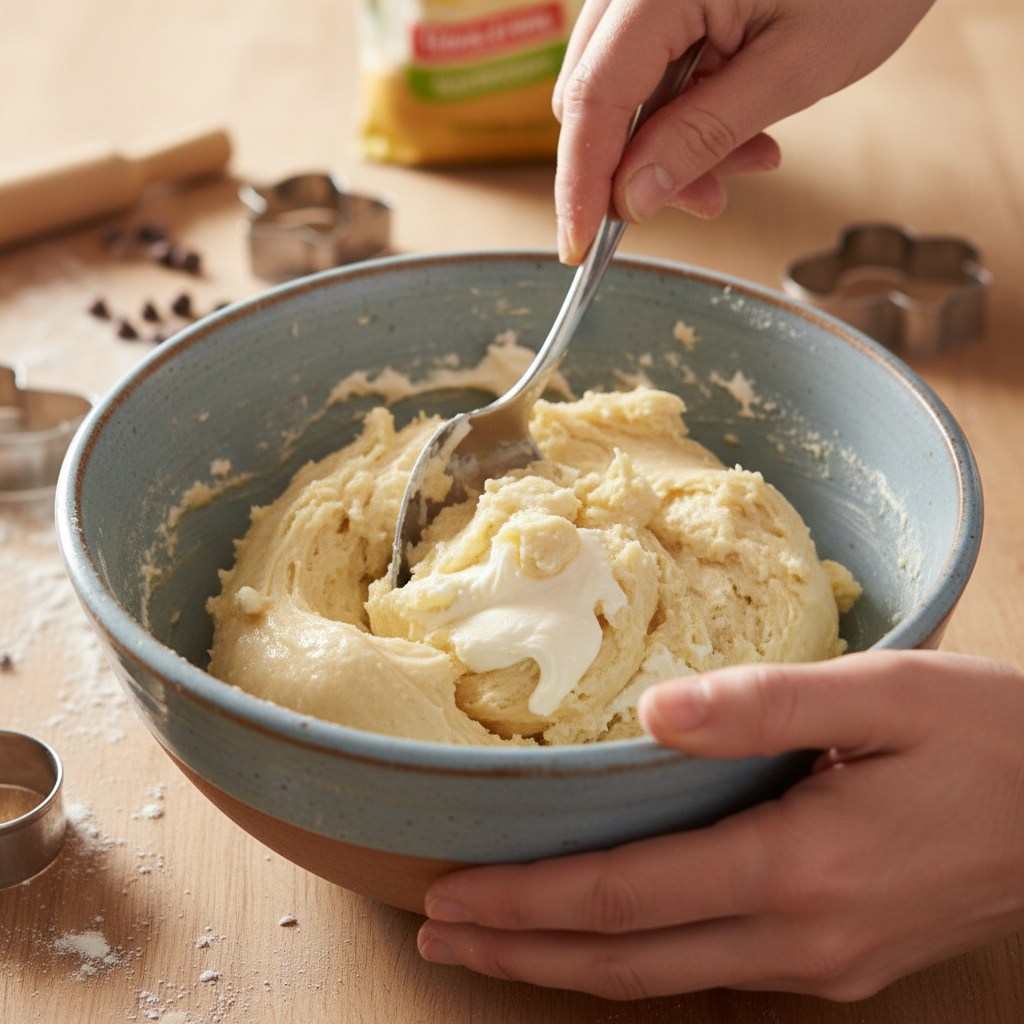 Mixing dough for churro cheesecake cookies