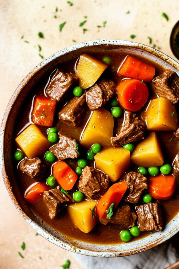 Hearty Slow Cooker Beef Stew with vegetables and beef in bowl