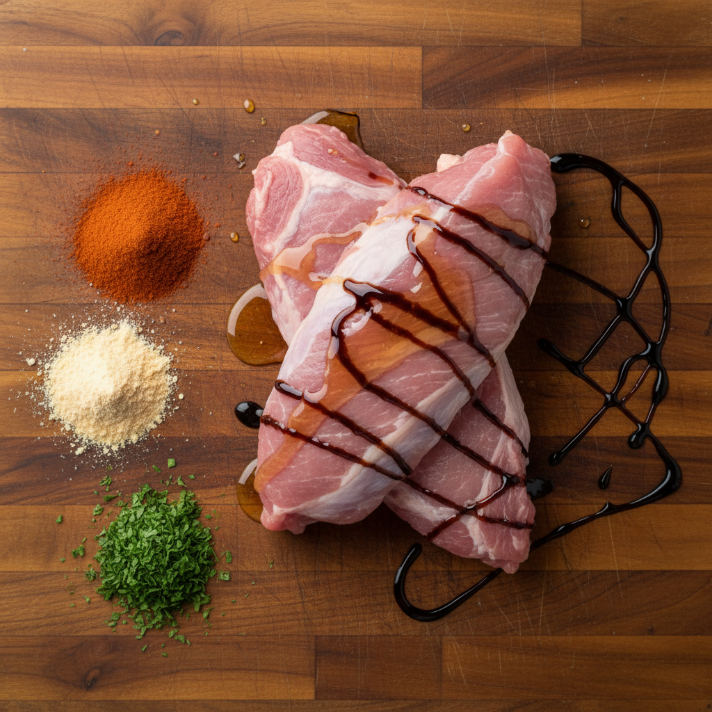 Ingredients for pork tenderloin and honey balsamic glaze