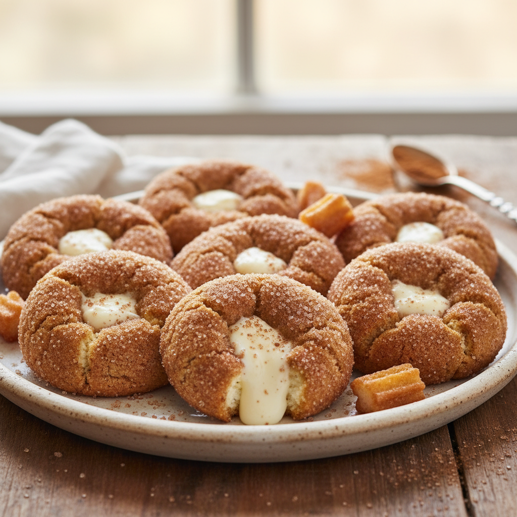 Churro cheesecake cookies with cinnamon sugar coating