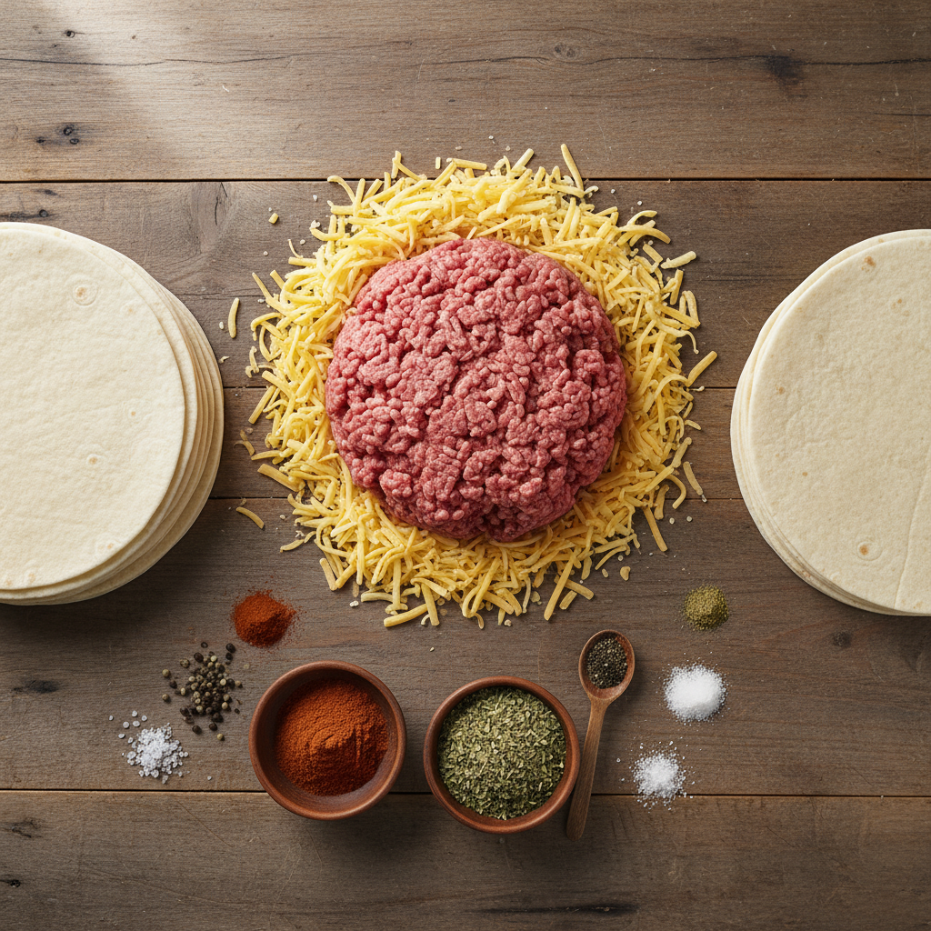 Ingredients laid out for Smashburger Quesadillas