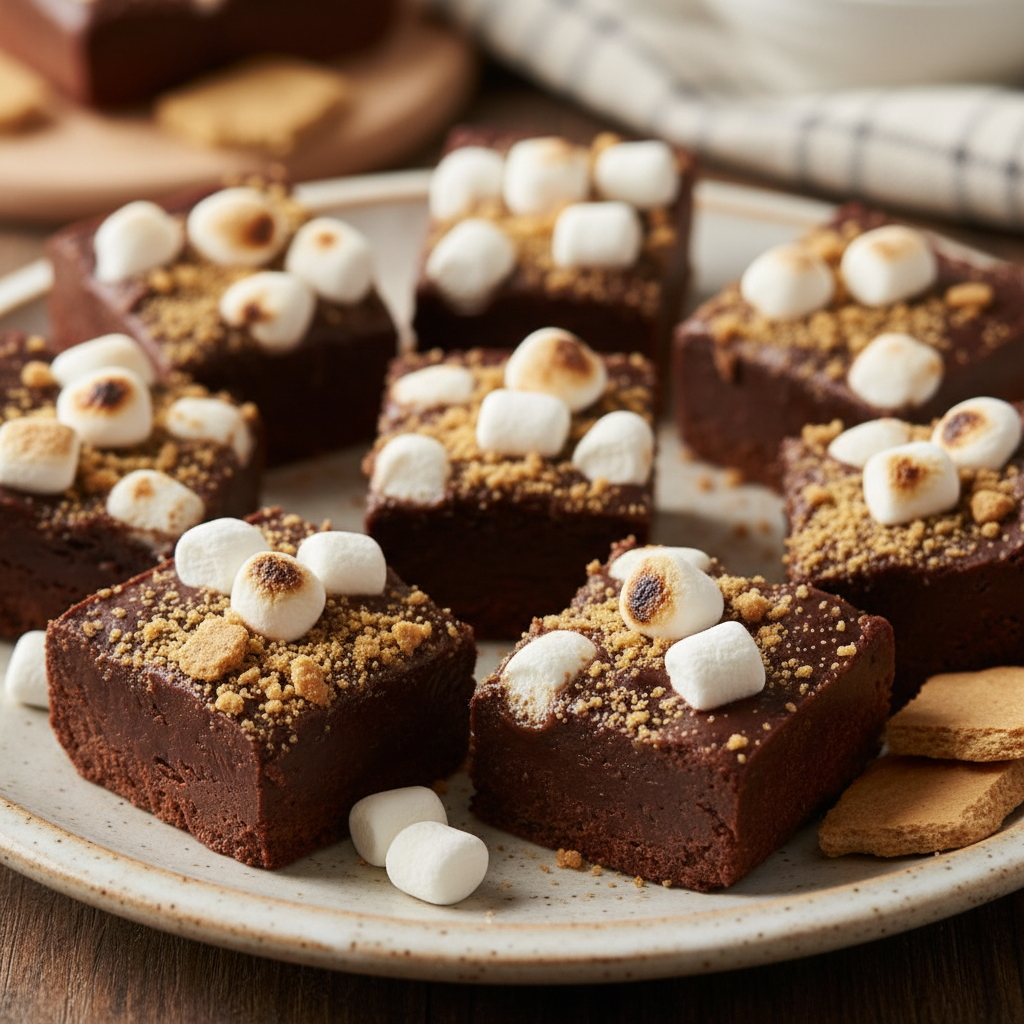 S'mores fudge squares ready to serve