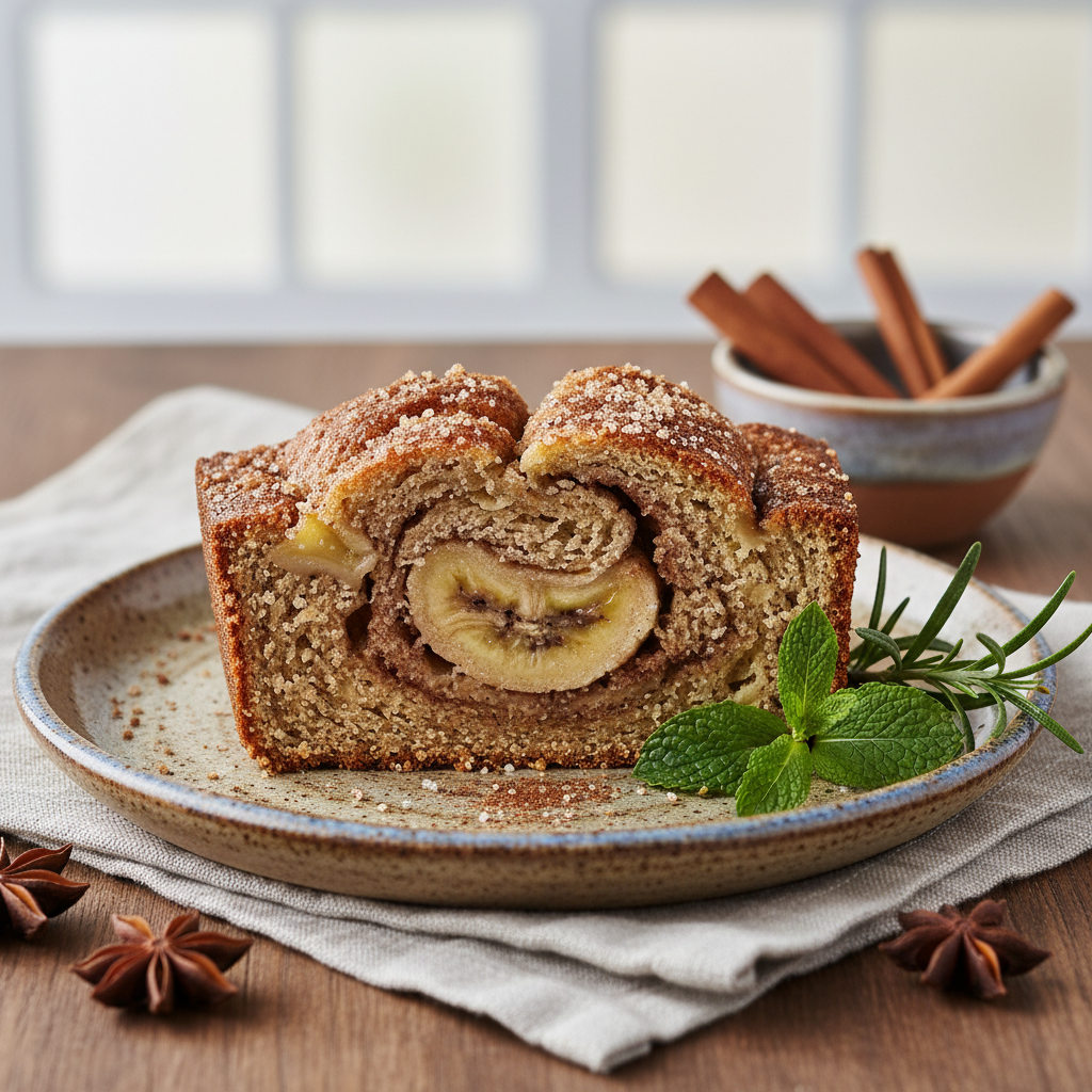 Freshly baked Snickerdoodle Banana Bread sliced and ready to serve