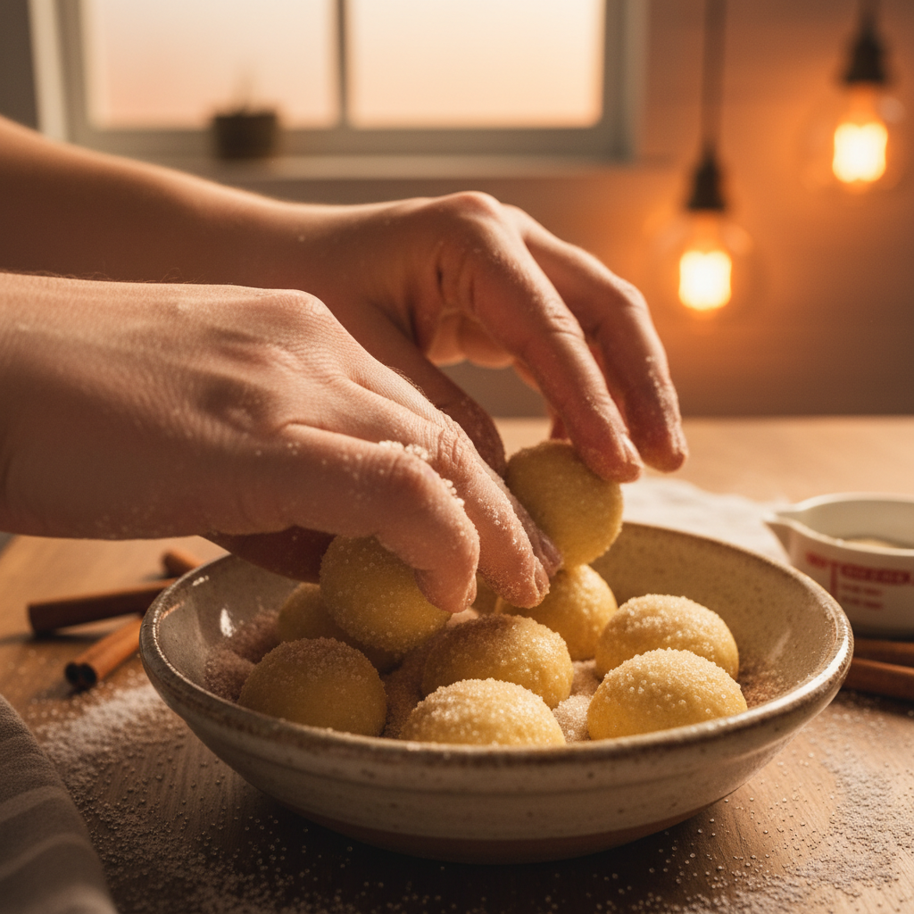 Dough balls coated with cinnamon sugar mixture