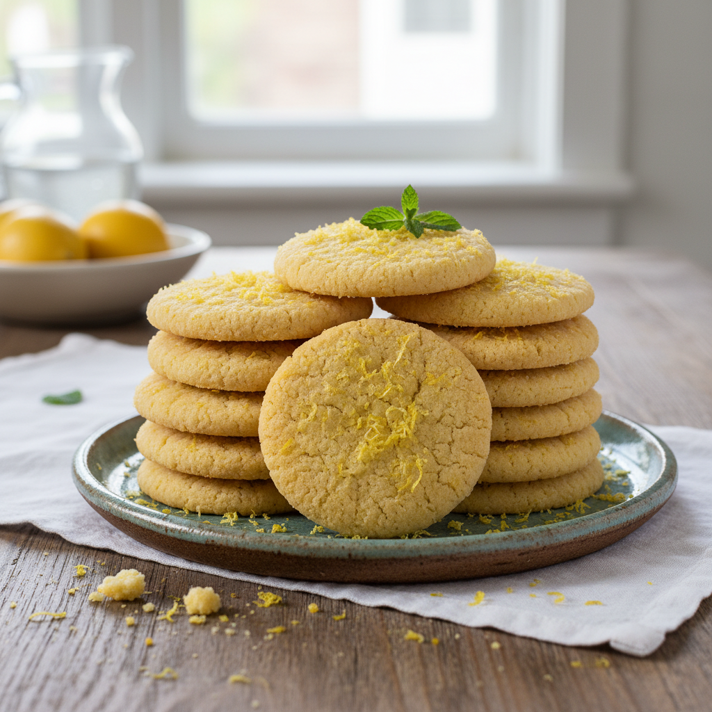 Baked lemon cookies fresh from the oven cooling