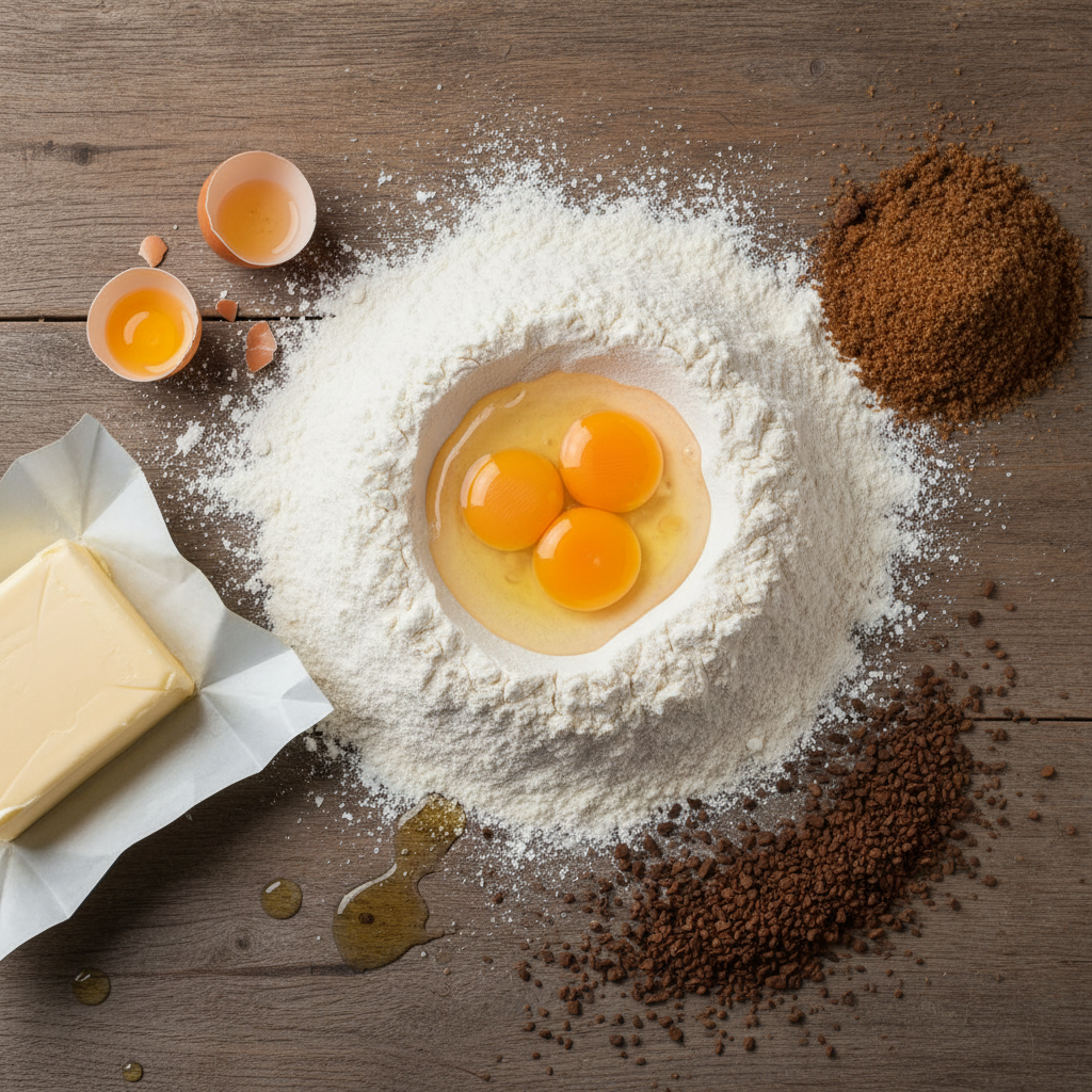 Ingredients laid out for soft coffee cookies