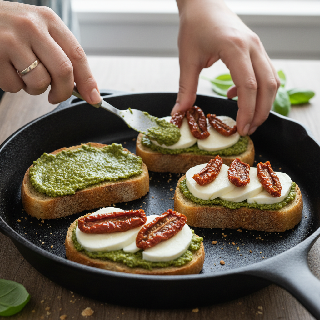 Filled Pesto Grilled Cheese Sandwich Before Cooking