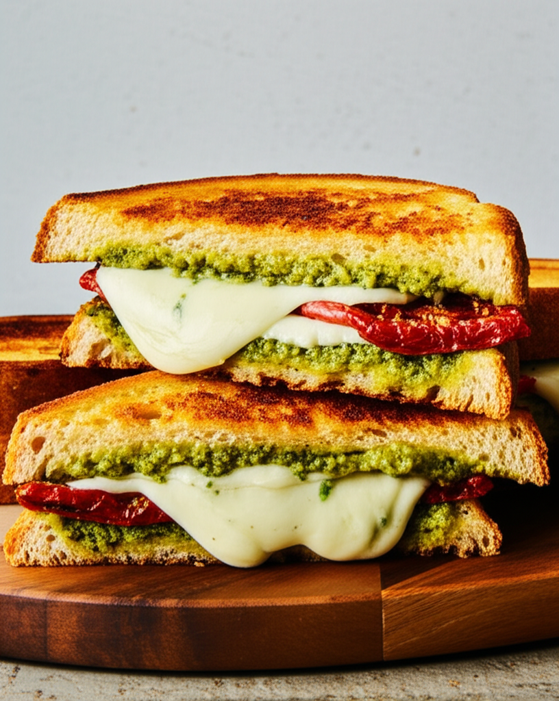 Pesto Grilled Cheese Sandwich Closeup