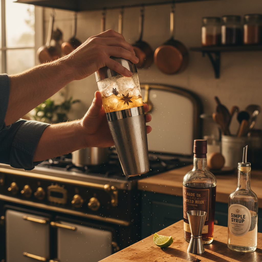 Shaking a Spiced Rum Daiquiri in shaker