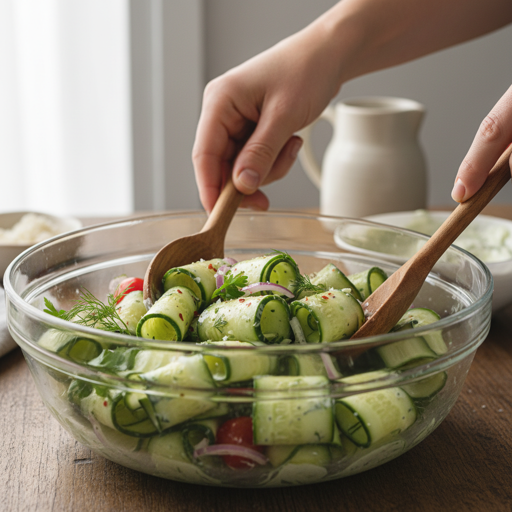Cutting cucumbers into accordions step-by-step