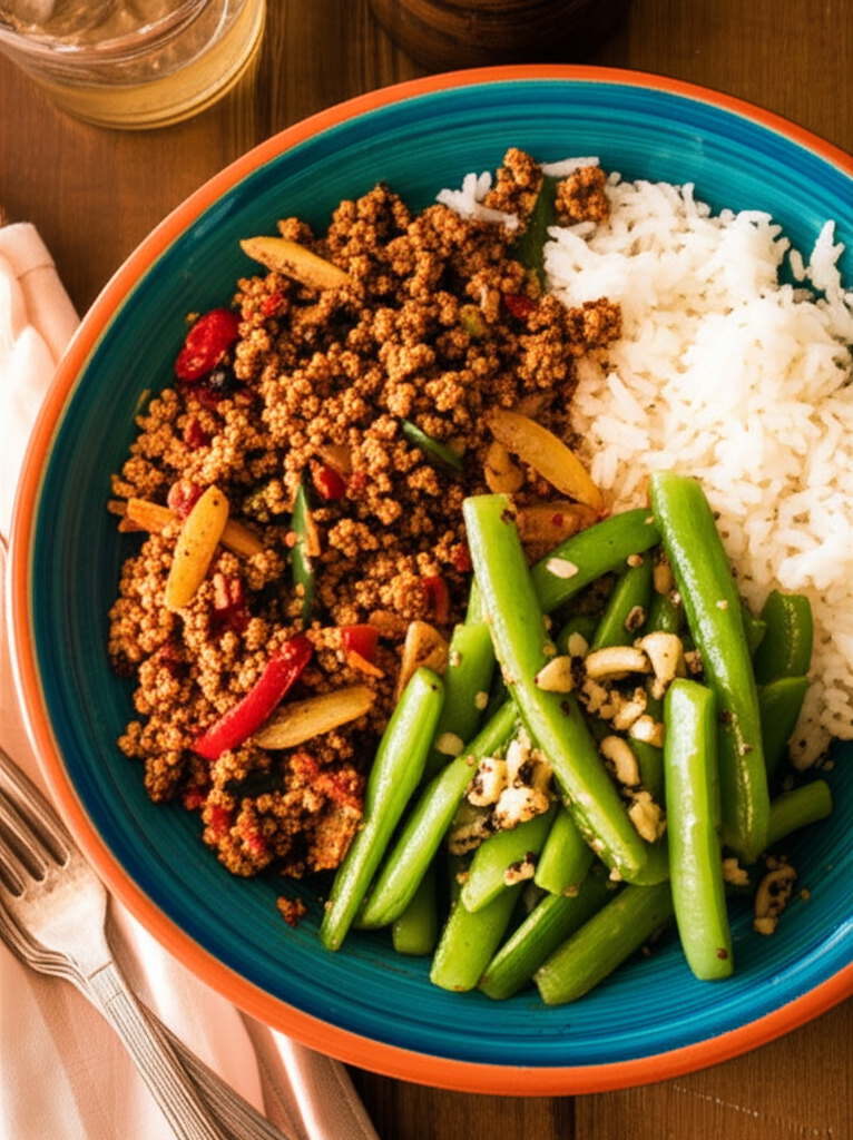 Spicy Ground Beef Stir-Fry Bowl vibrant presentation