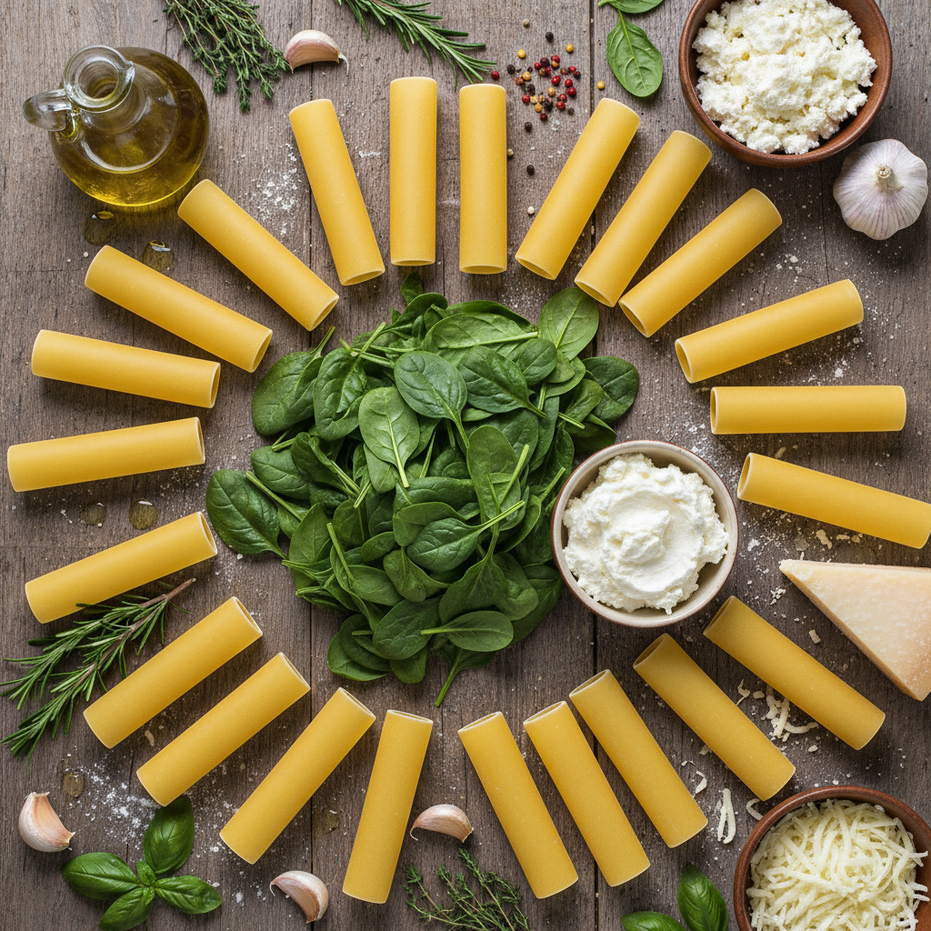 Ingredients for Spinach and Ricotta Pasta Bake