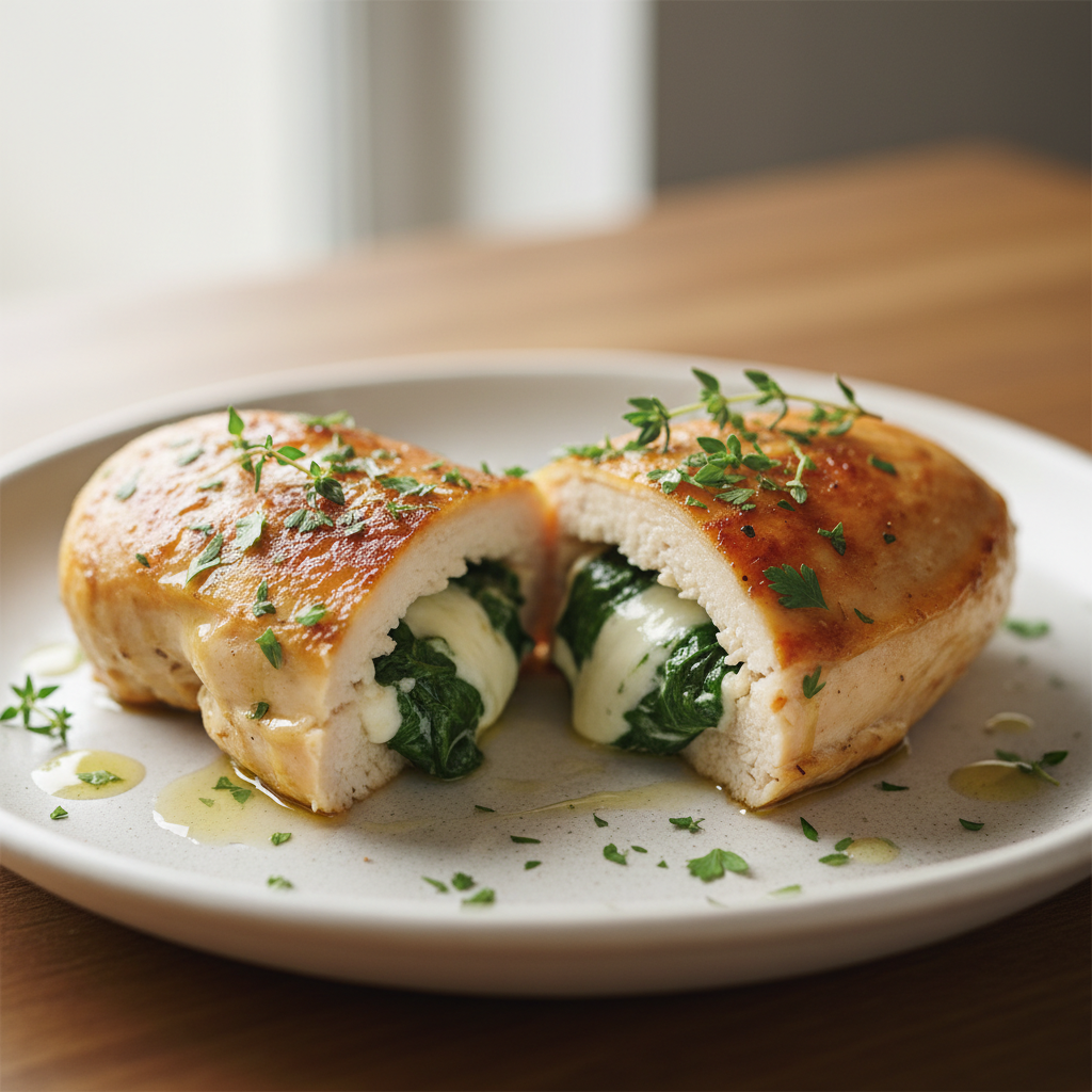 Cooked stuffed chicken breast ready to serve