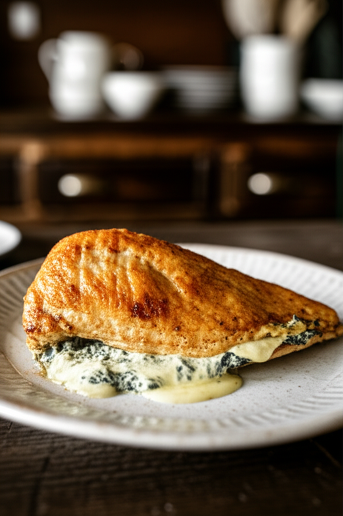 Stuffed chicken breast served on a plate