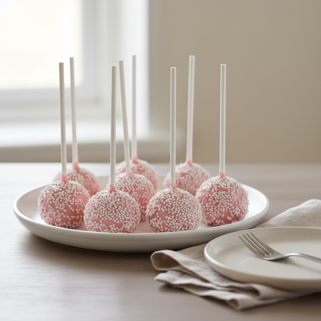 Finished Starbucks copycat cake pops on sticks ready to serve