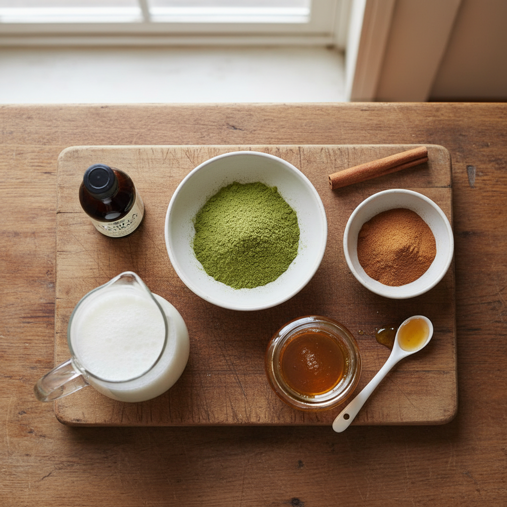 Ingredients for Cinnamon Matcha Latte