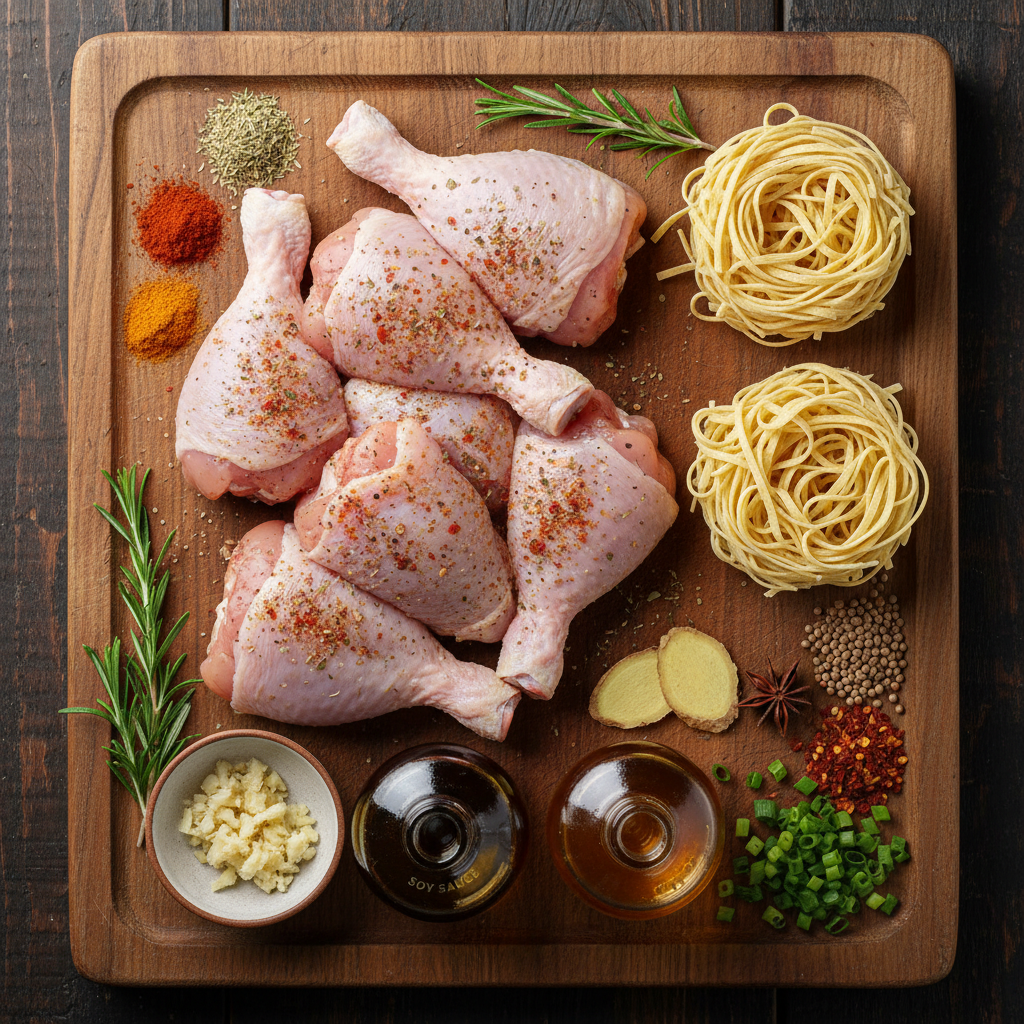 Ingredients for Sticky Garlic Chicken Noodles