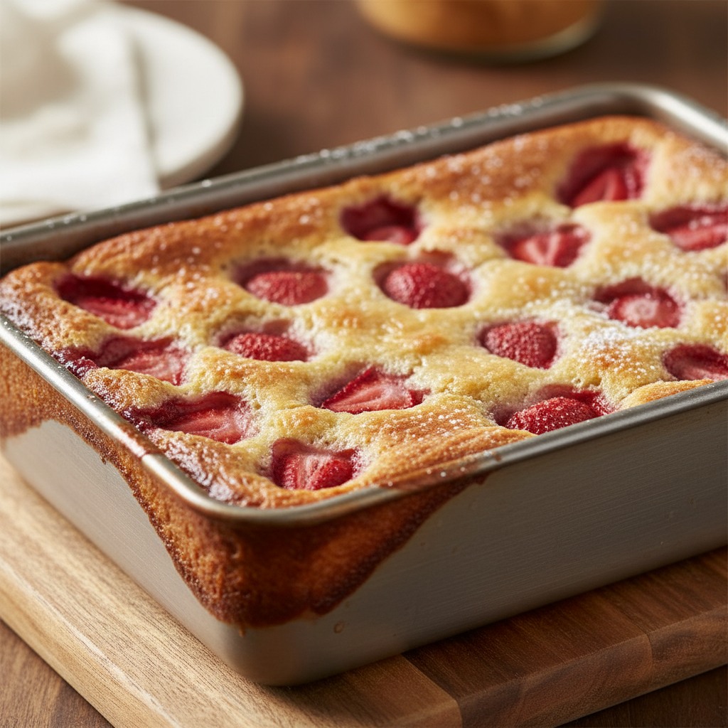 Fresh juicy strawberries and ingredients for strawberry blondies