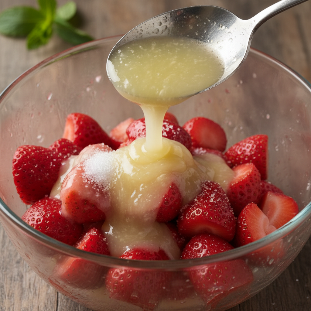 Strawberry sauce cooking on stovetop