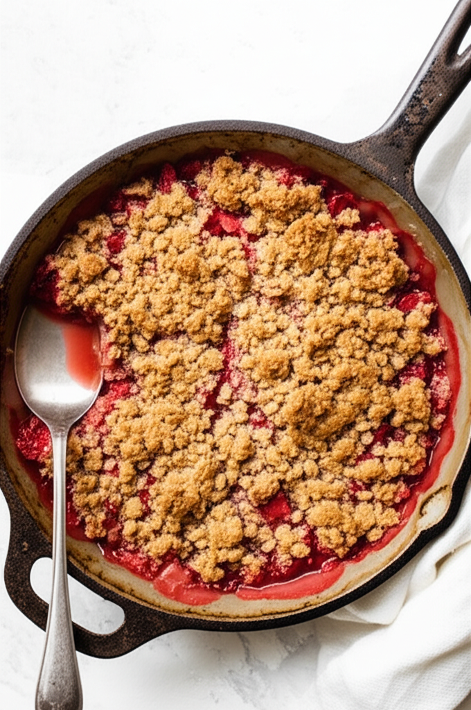 Fresh Strawberry Crisp dessert in baking dish