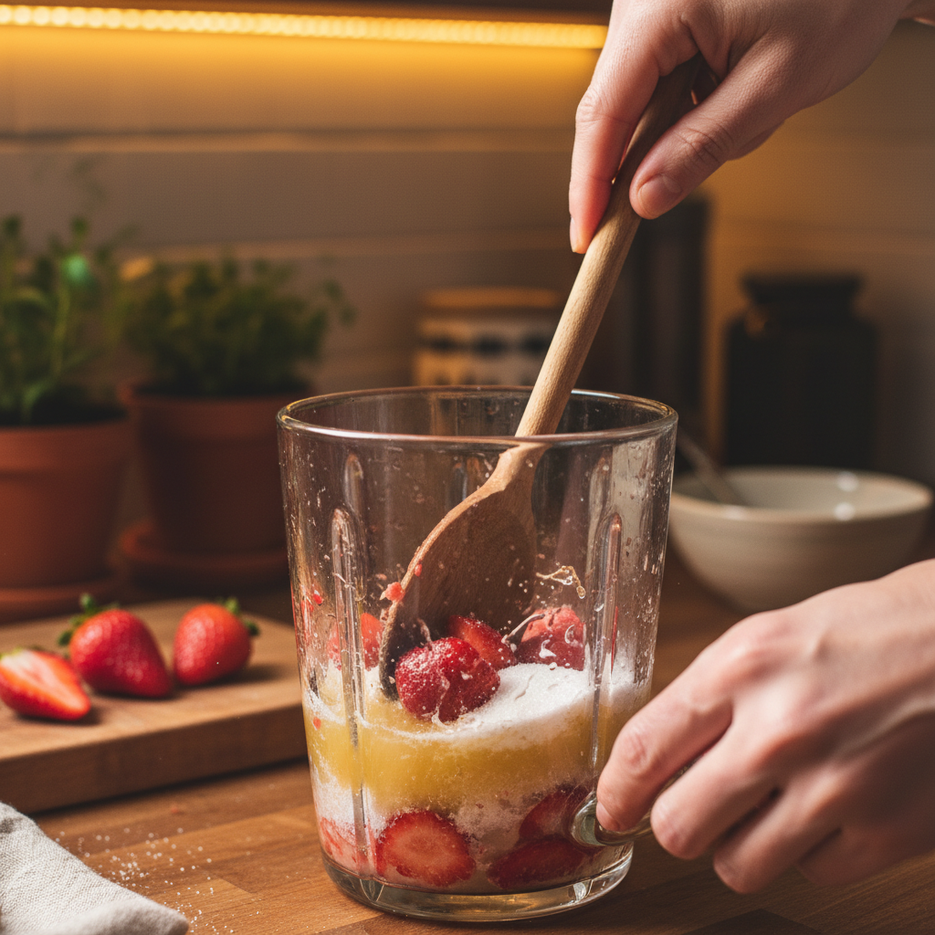Blended Strawberry Mixture in Blender