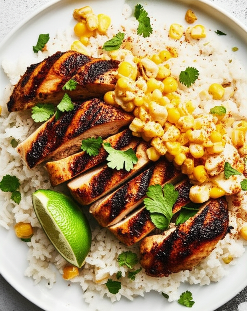 Street Corn Chicken Rice Bowl colorful presentation