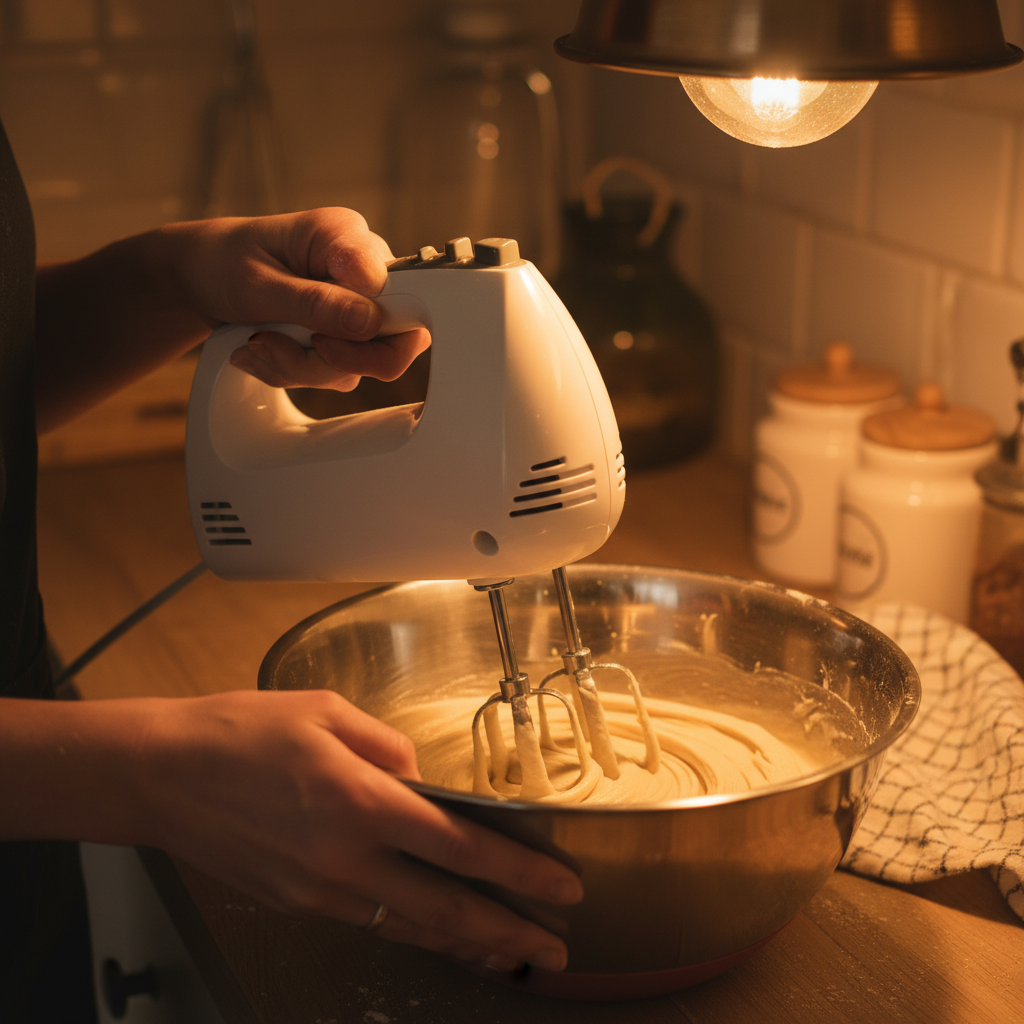 Mixing churro dough with electric hand mixer