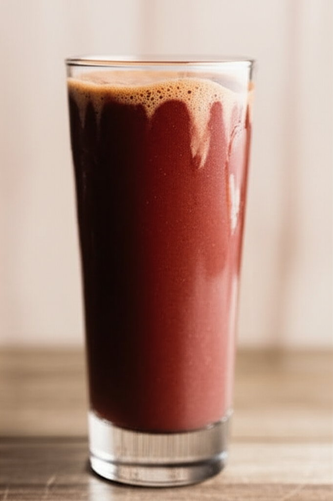 Cherry Chocolate Protein Shake in glass with spoon