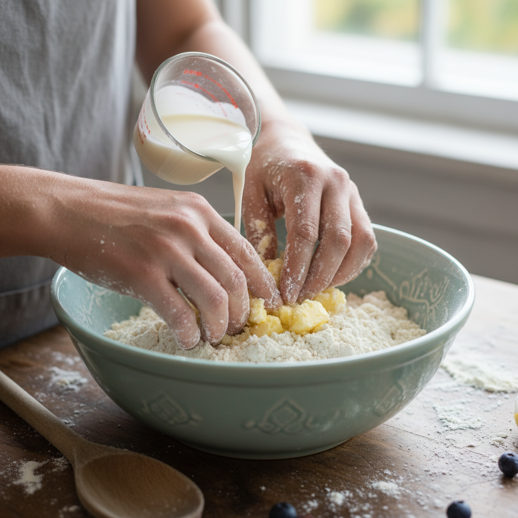 Combining ingredients for scone dough
