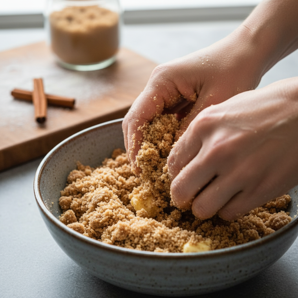 Mixing ingredients for cinnamon buttermilk muffins