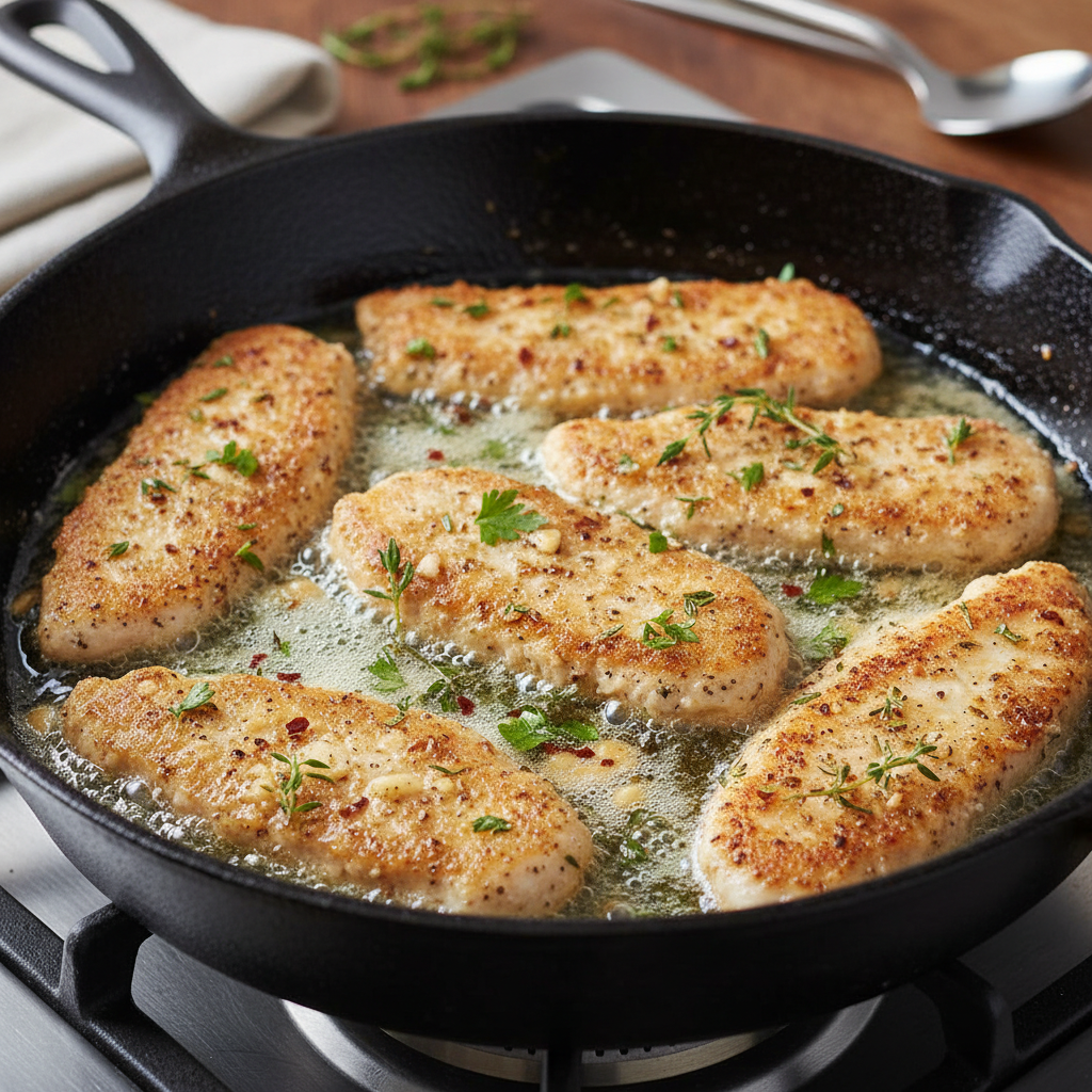 Delicious Chicken Scallopini plated with lemon and parsley