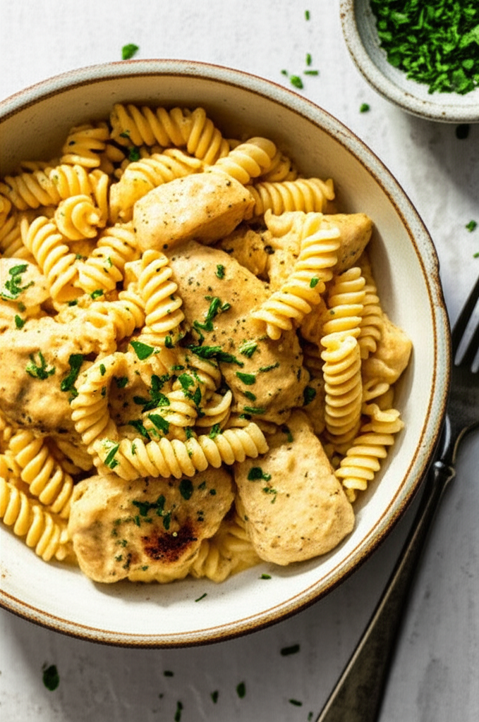 Crockpot garlic parmesan chicken pasta dish