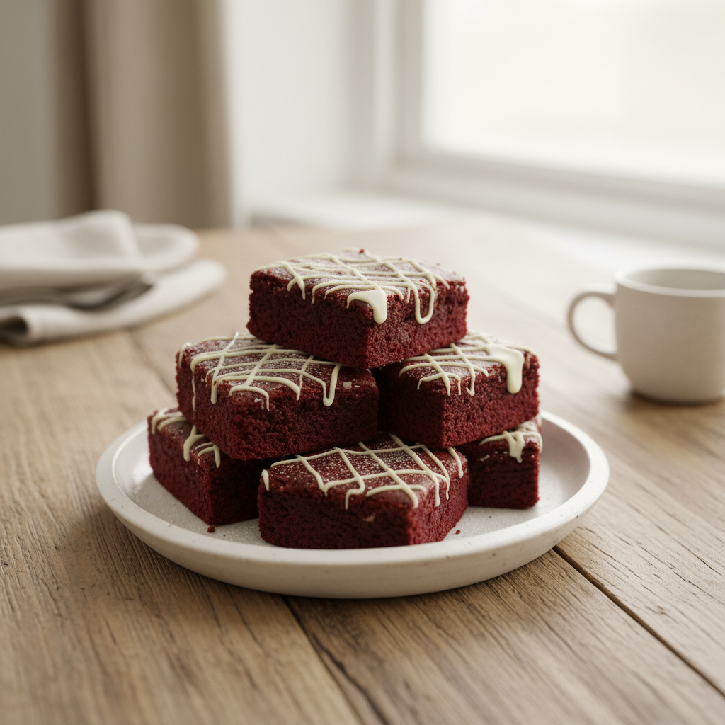 Cooling red velvet brownies in a pan