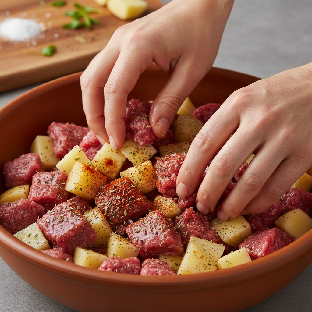 Sautéed onion, garlic, and mushrooms in a pot