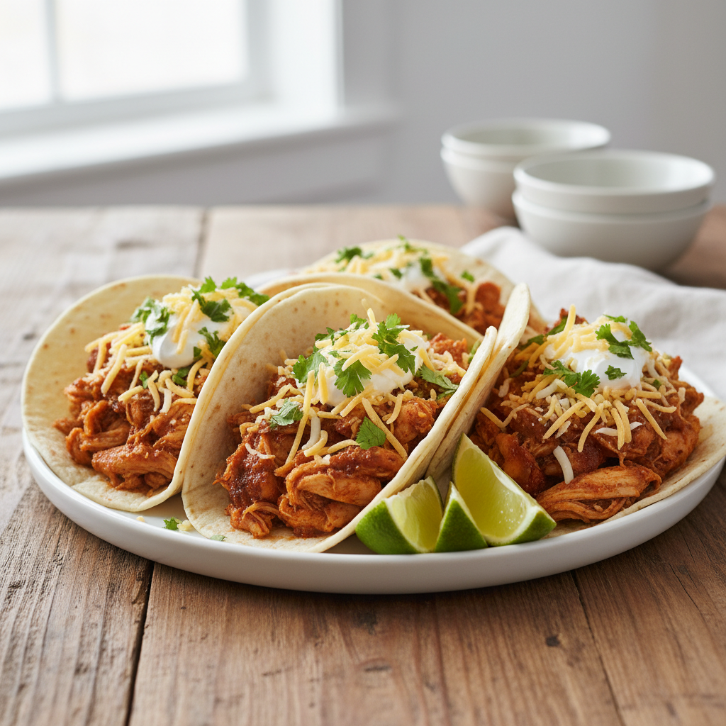 Cooking shredded chicken with seasoning and broth