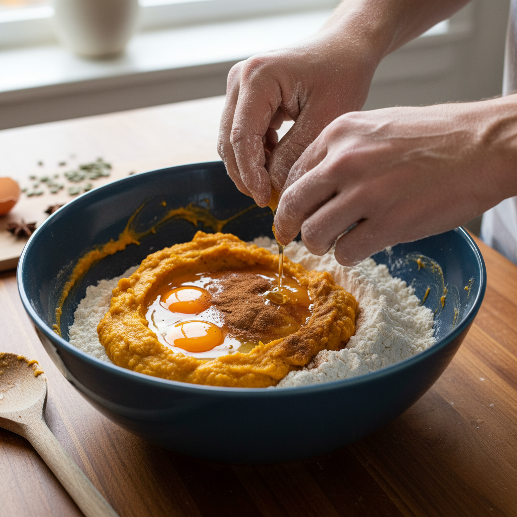 Preparing Pumpkin Cupcakes batter