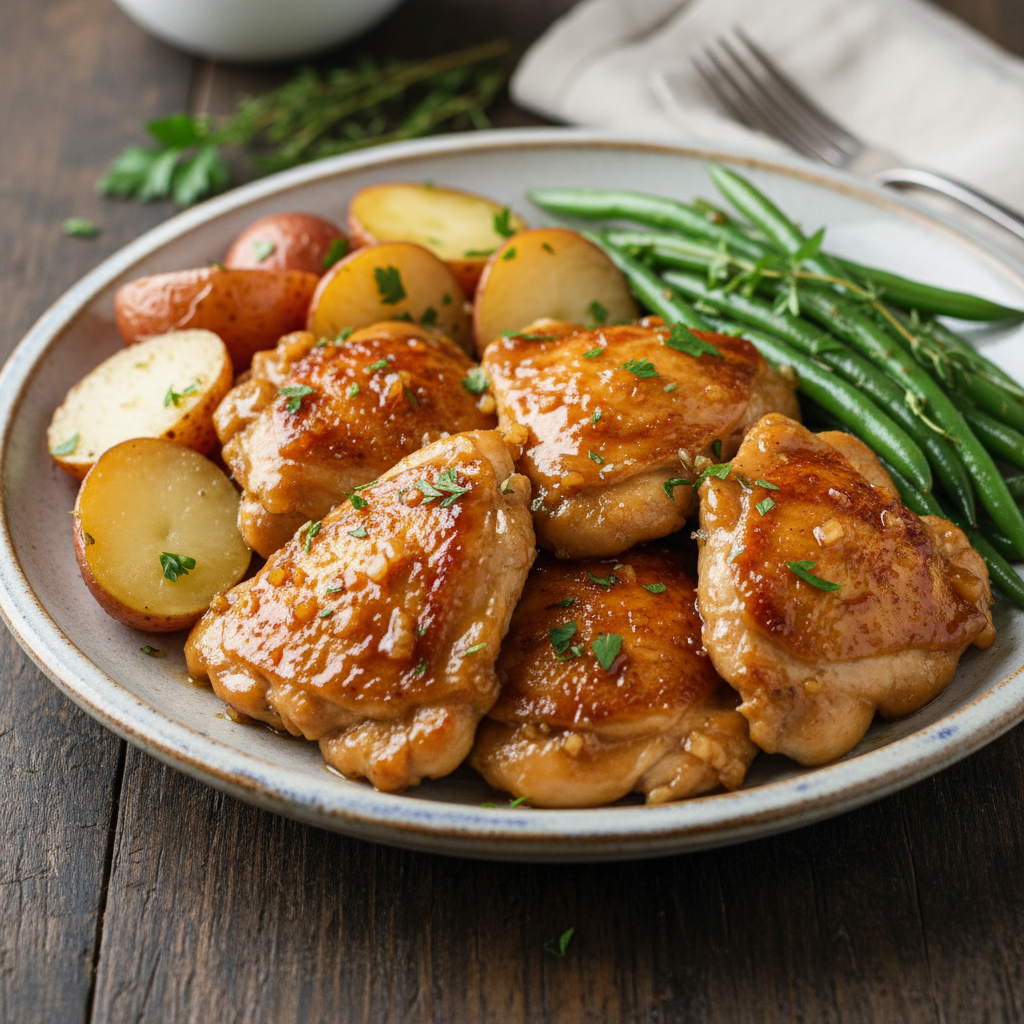 Finished Slow Cooker Honey Garlic Chicken meal
