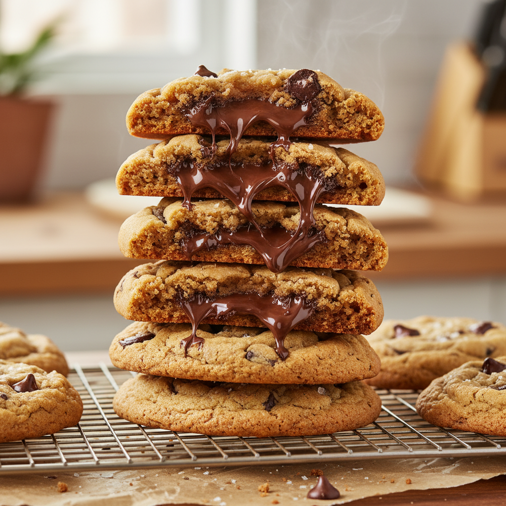 Freshly baked Ultra Thick Bakery Style Chocolate Chip Cookies
