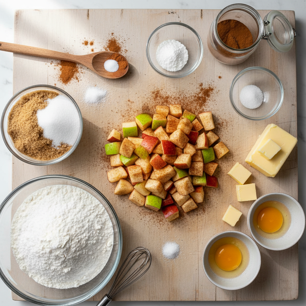Ingredients laid out for Apple Cinnamon Streusel Muffins