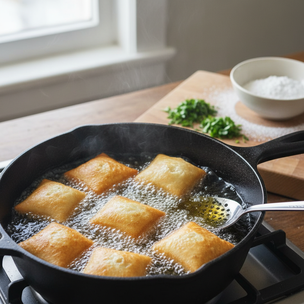 Fresh vanilla French beignets with powdered sugar