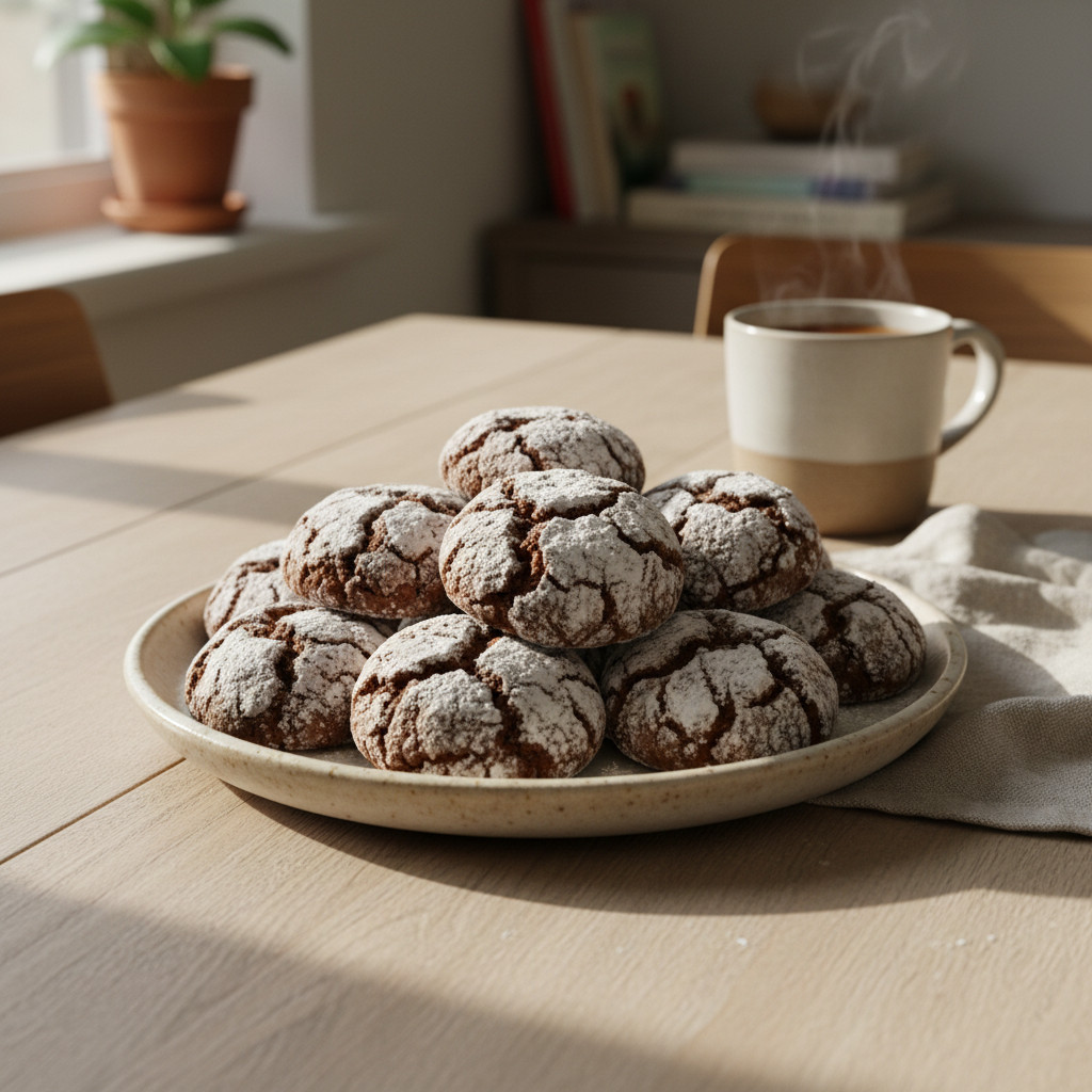 Freshly baked Cinnamon Coffee Crinkles cooling