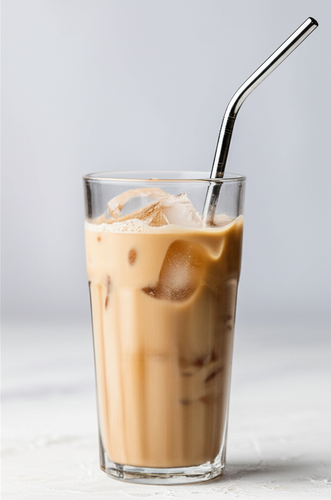 Vanilla Maple Protein Iced Coffee in a glass with ice